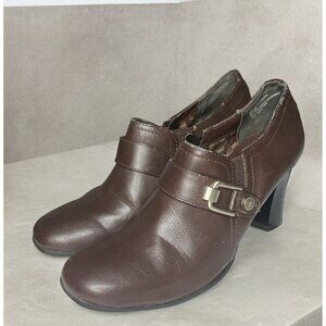 Rialto Nadeline Brown Faux Leather Heeled Ankle Boots Booties Buckle 8.5M ($83)